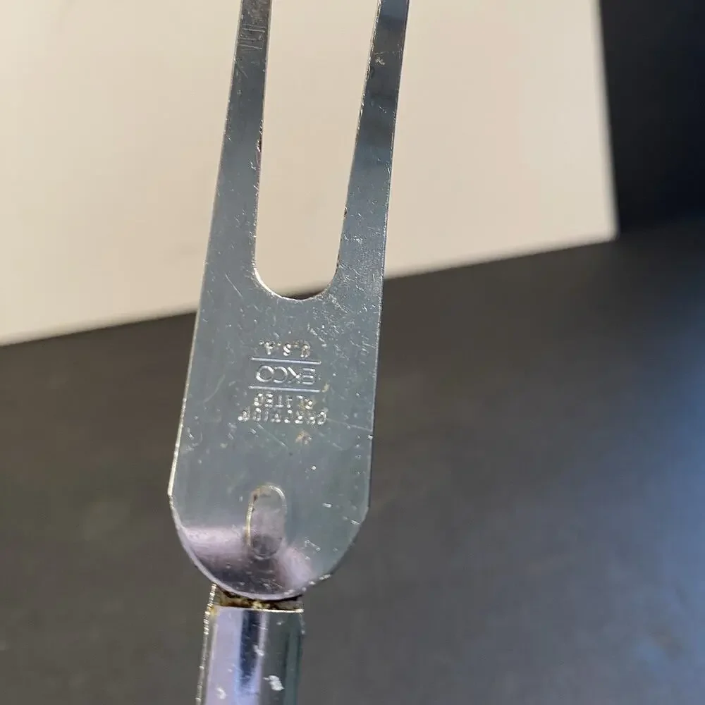 Vintage EKCO Kitchen Utensils Meat Fork~Strainer Serving Spoon, Chromium Plated